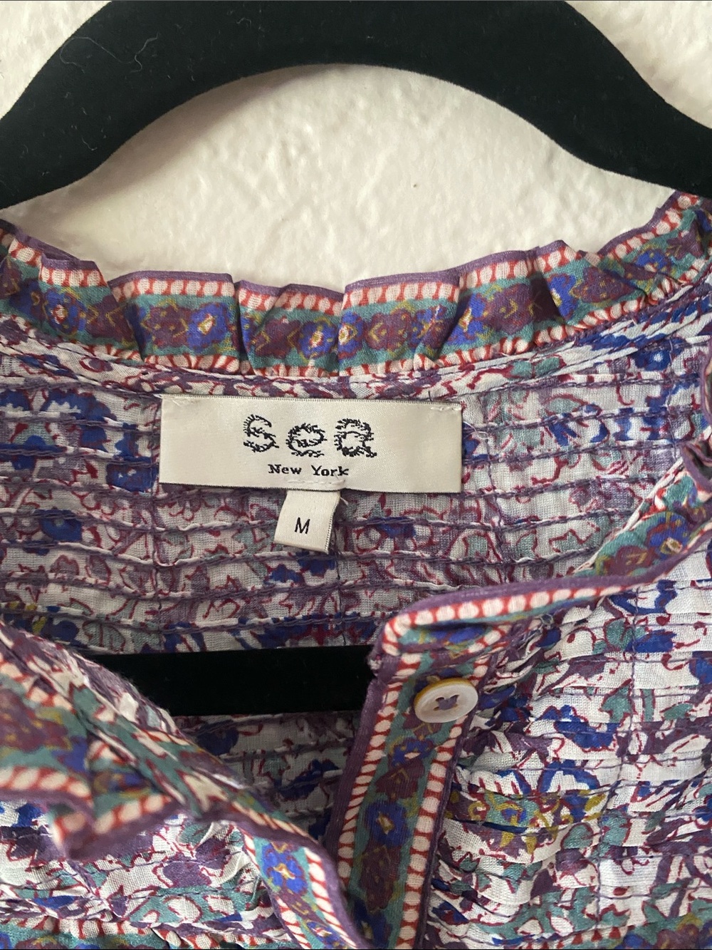 Sea New York 100% Cotton Rosita Border Print Flutter Sleeve Top Size M Purple - Picture 3 of 8